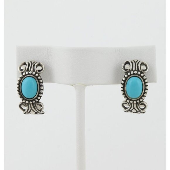 Avon Jewelry - Sterling Silver Blue Turquoise Half Hoop Earrings Avon 3/4" x 3/8"